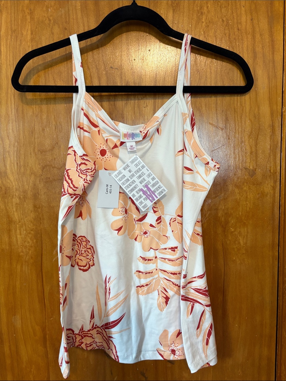 NWT LuLaRoe White Camisole with Peach & Coral Floral Print - Size M